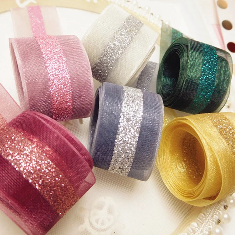 15 м блестящая позолоченная Тюлевая лента в рулоне с краем для упаковки торта