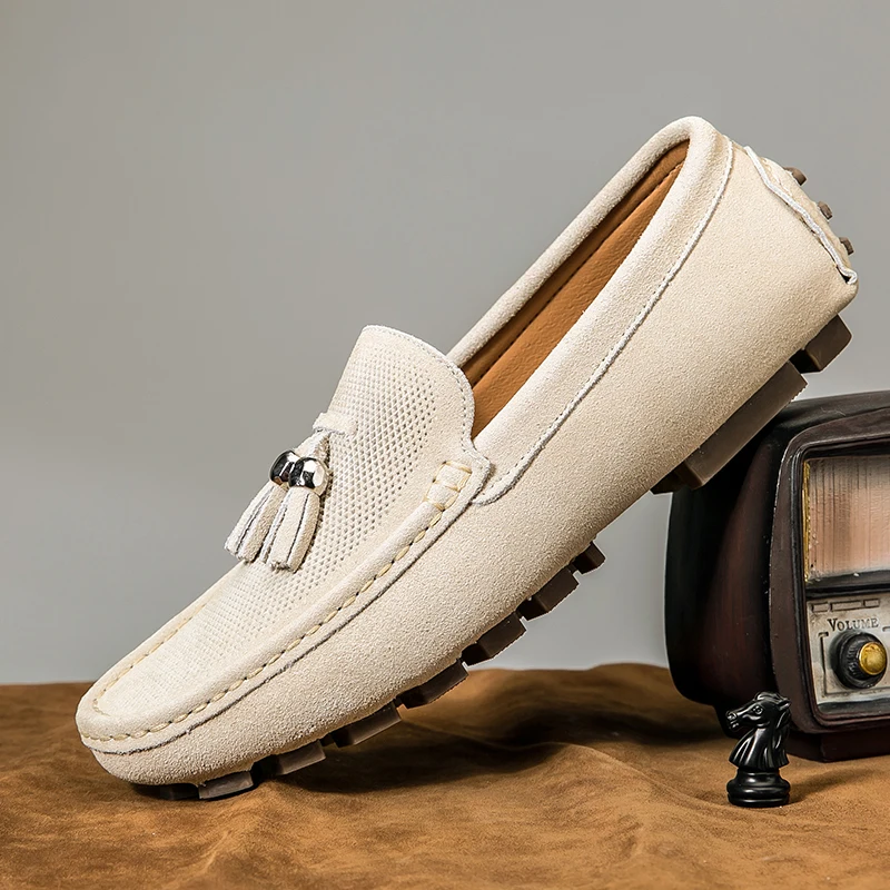 

Leather Men's Loafers Fashion Hand Stitched Comfortable Slip-On Shoes Tassel Party Business Design Elegant Casual Flat Shoes