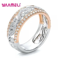 original 925 sterling silver hote sale elegant beautiful plant flower golden hollow wide ring for women wife wedding jewelry