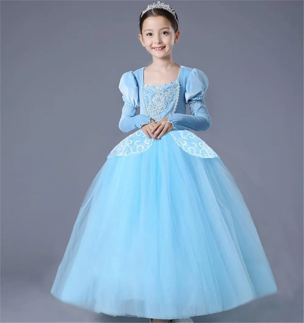 Платье Золушки для девочек маскарадные костюмы детская синяя одежда с