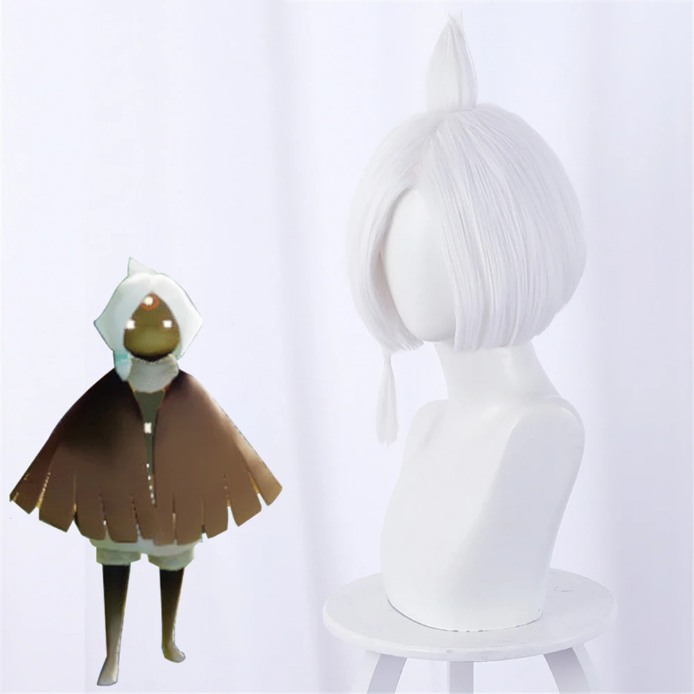 

Sky Light encounter, Son of light, the initial new white shape of large hair short dorky cos game wig Cosplay hairwear +Wig Cap