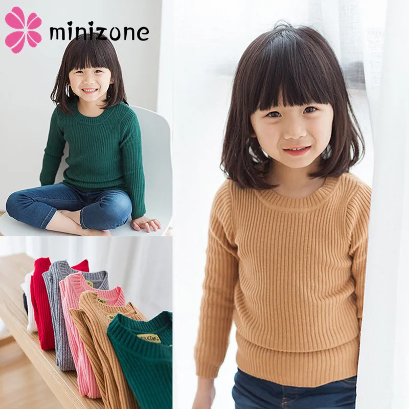 Детская одежда с круглым вырезом свитер в рубчик для девочек сезон зима-осень