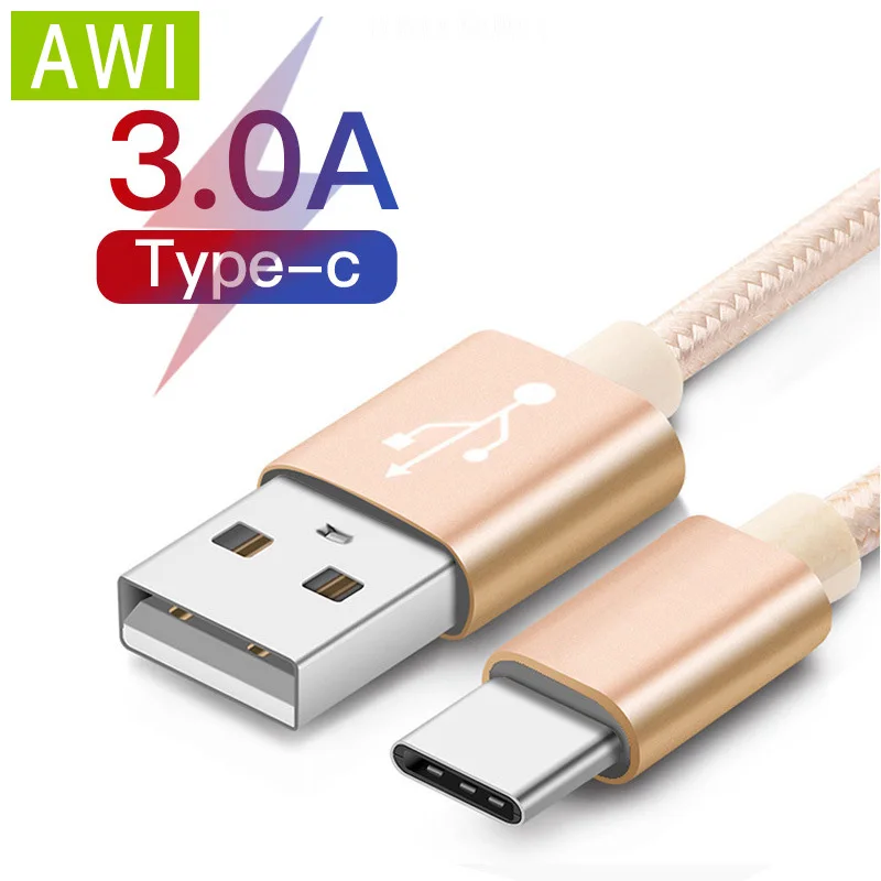 USB type c кабель AWI нейлоновый плетеный провод для передачи данных Samsung S10 S9 S8 C xiaomi redmi