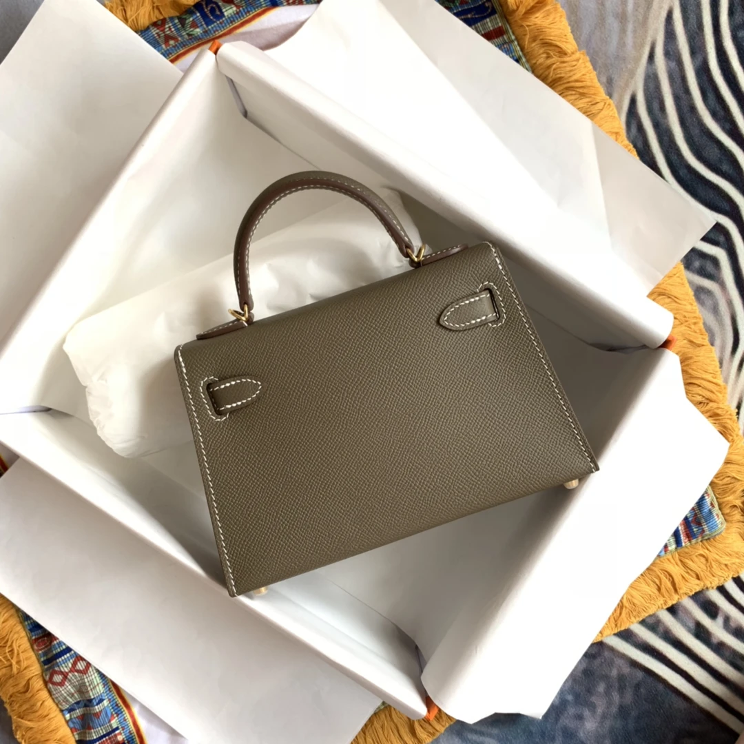 

DESIGNERS MINI HANDBAG,19.5cm,LUXURY PURSE,ETOUPE Color,Epsom Leather, Handmade quality, Fast delivery