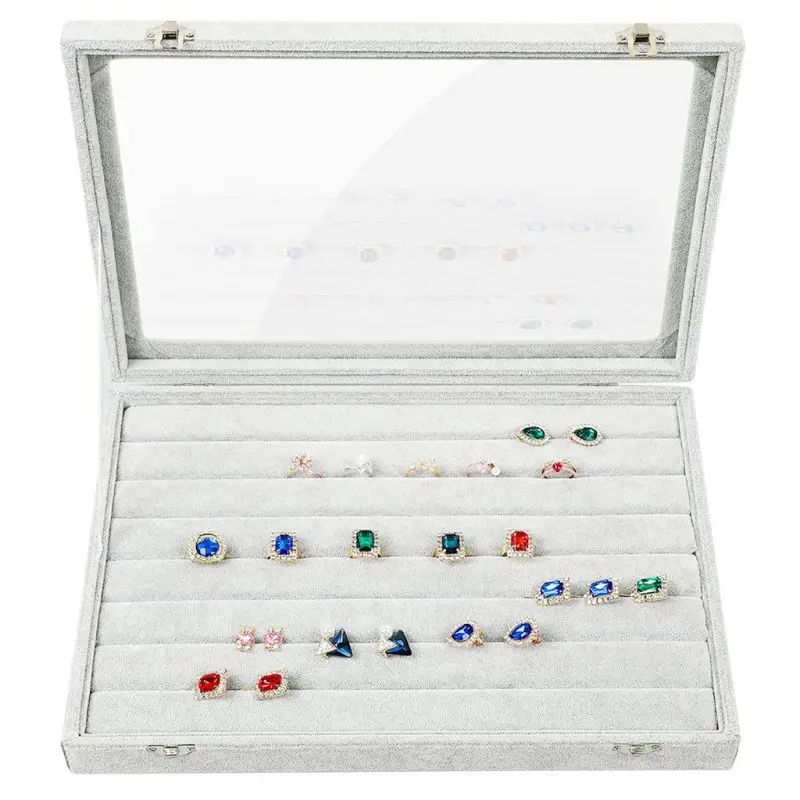 Empty Tray Transparent Lid Velvet Grid Jewelry Stackable Display Showcase Lockable Storage Box | Украшения и аксессуары