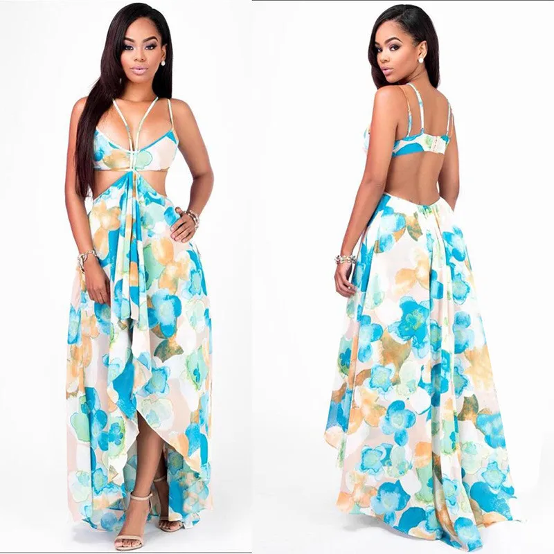 Женские летние пляжные макси платье 2021 сексуальное с лямкой на шее открытой