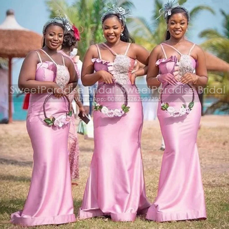 

Розовые платья подружки невесты с аппликацией, длинное платье-Русалка с перекрестными бретельками Aso Ebi, женское официальное платье для веч...