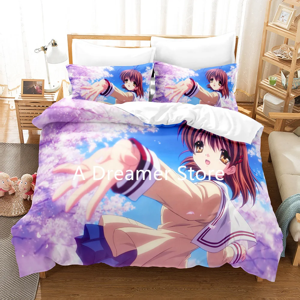 

Комплект постельного белья в стиле аниме CLANNAD, стеганое одеяло с мультяшным рисунком для девочек, пододеяльник для взрослых и детей, модное ...