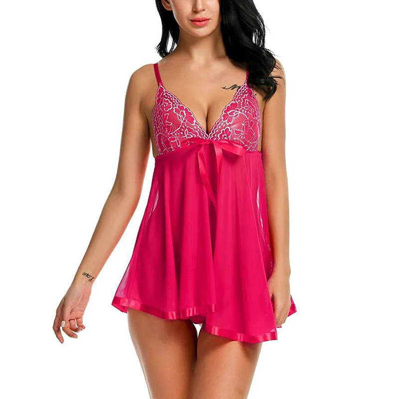 Сексуальная Женская пижама с V образным вырезом цветочный кружевной комплект