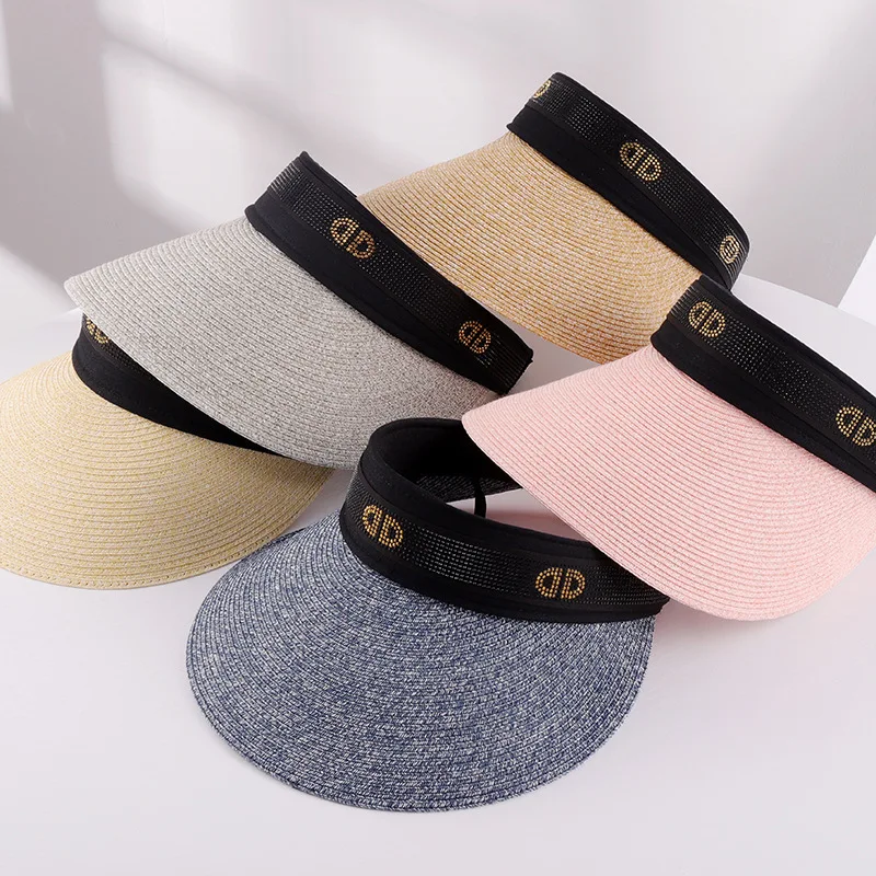 

Summer New Panama Raffia Hats Solid Color Brim Rhinestone Letters Sun Hat Women's Hat Fashion Sun Hat Chapeau Femme
