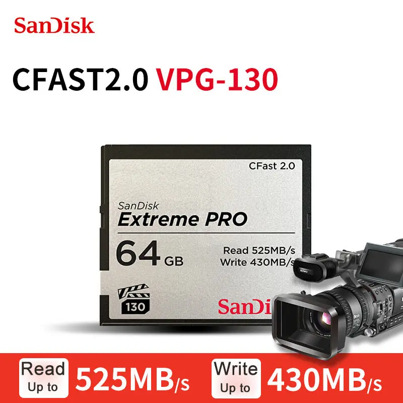 Sandisk Extreme Pro CF карт CFAST2.0 525 МБ/с. VPG130 FullHD 4K VideoFor Canon 3D Mark2 1DX2 XC15 XC10 C700 карты 64GB128GB 256 ГБ