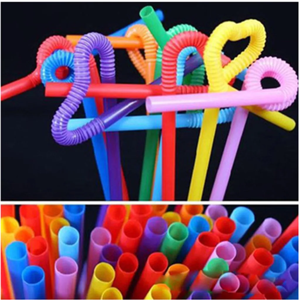 

100PCS Multi Color Rainbow Drinking Straws Flexible Bendy Party Disposable Plastic Drinking Straws - Assorted Colors
