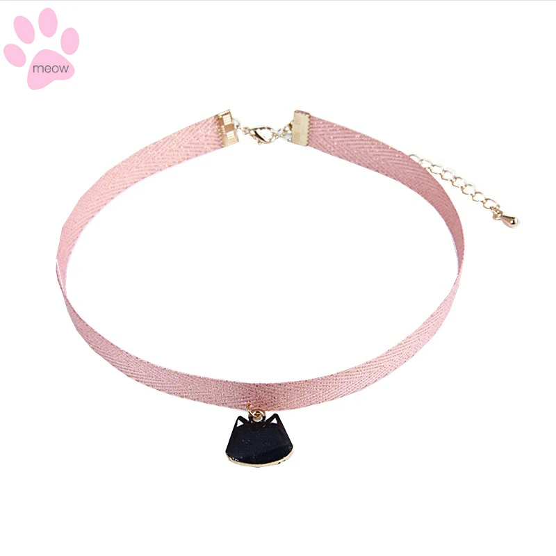 Ожерелье с кошкой Obawa женским розовым ремнем модное ожерелье хроматическим котом
