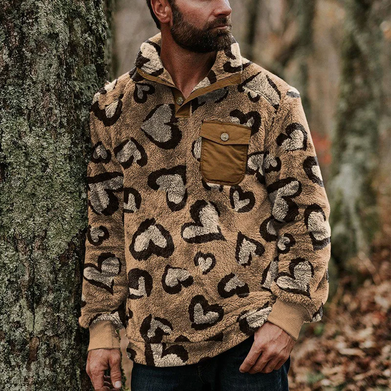 

Кофта Мужская с воротником-стойкой, на молнии, с леопардовым принтом