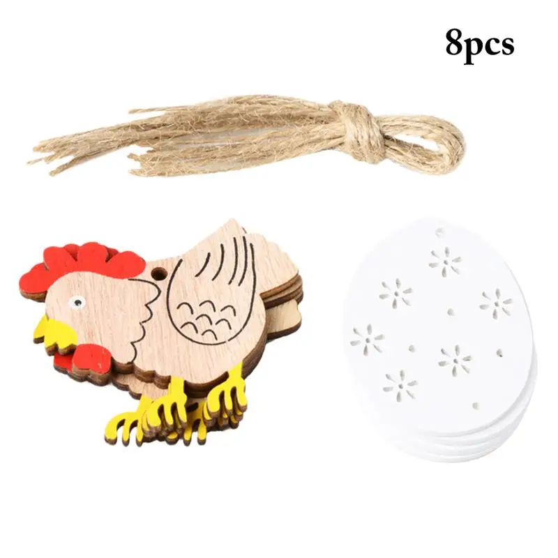 

8PCS Easter Wooden Ornament DIY Cartoon Cute Chicken Ornament Wood Egg Ornament Easter Hanging Ornaments