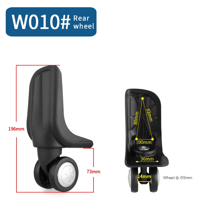 W010(2 Wheels)Rear Сменные колеса для багажа, чемодана, продукт, дорожная сумка, колесики для ремонта, износостойкая тяга, коробка, багажные колеса - Цвет: W010(2 Wheels)Rear