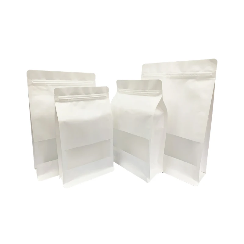 

50Pcs Eight-Sided Sealing White Kraft Paper Front Window Grain Flower Tea Coffee Food Zipper Lock Storage Universal Bag