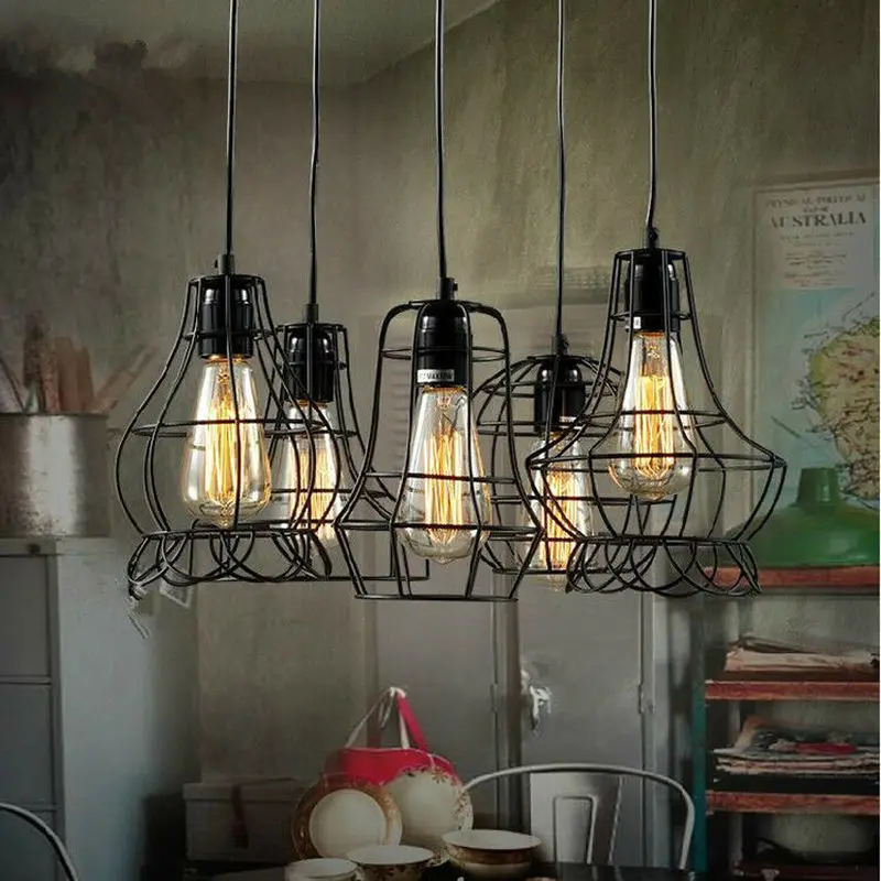 Скандинавский винтажный промышленный металлический каркас черный LED E27