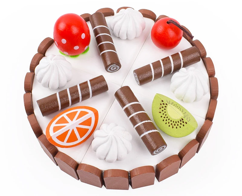 Baby Kitchen Toys Wooden Magnetic Birthday Cake Pretend Play Real Life Cutting Cake Toys for Children Early Educational 3D Fruit