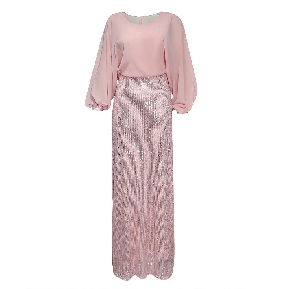 

African Design Sequins Dashiki Dress Bazin Silk Chiffon Bat Sleeve Maxi Robe Gowns Ethnic Party Ladies Rich Dashiki Traditional