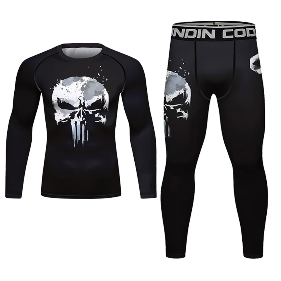 Футболка MMA Rashguard + шорты Muay Thai 4 шт./компл. Новые футболки Bjj с принтом в виде черепа