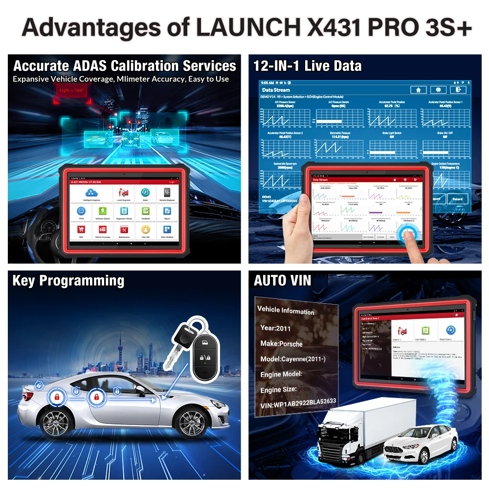 LAUNCH X431 PRO3S + Plus 10 1 &quotАвтомобильные диагностические инструменты OBD2