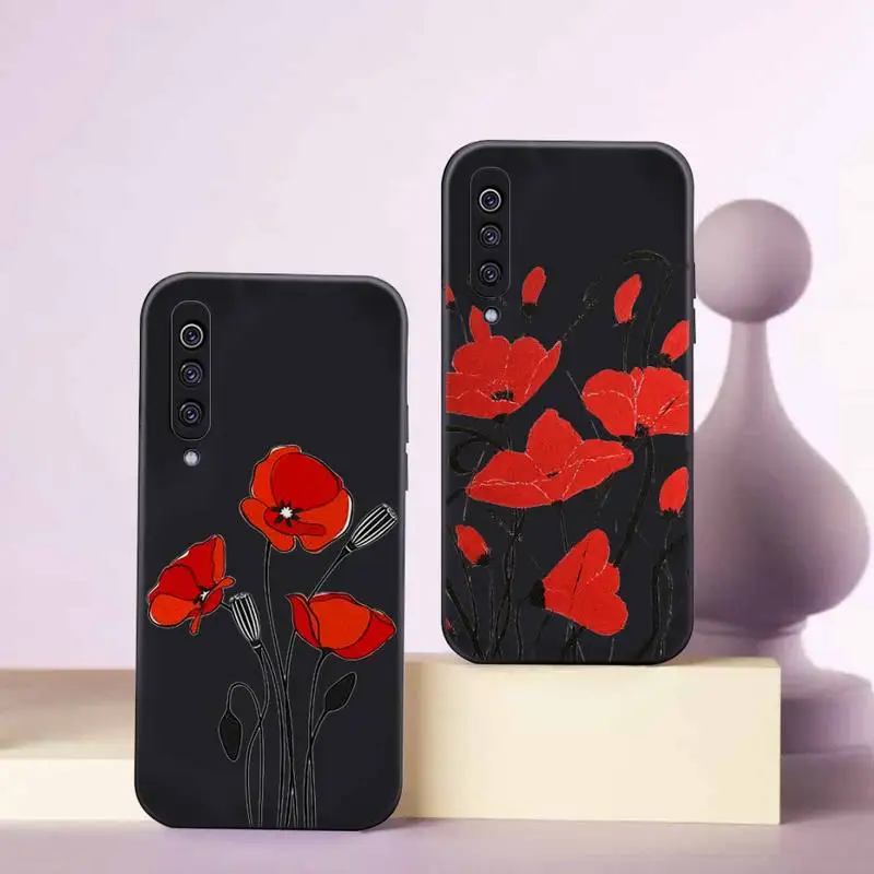 

Poppy Flower Bloom Phone Case Black Color For Samsung s21 ultra s20 fe s10 Note 20 10 Plus a52 a32 a12 a72 a71 Cover Coque