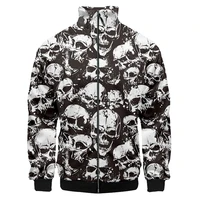 ujwi spring winter new man casual harajuku big size 6xl 3d printed personality skull pattern colorful skulls zip jacket black
