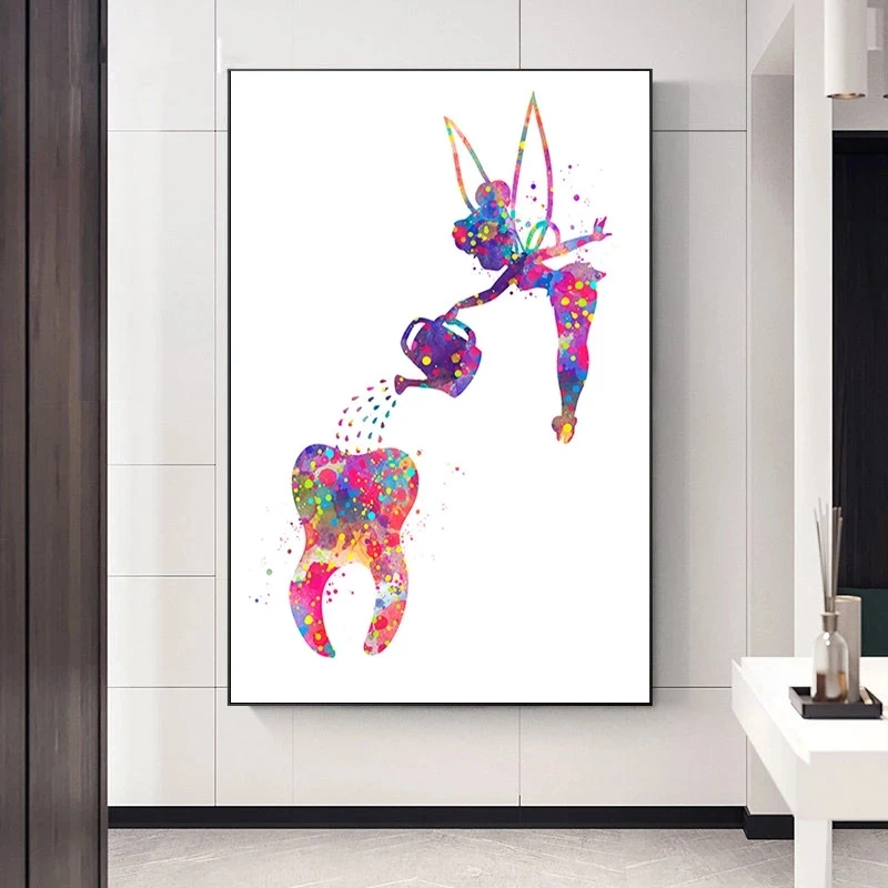 

Dental Art Tooth Fairy Canvas Painting Watercolor Poster and Prints Dental Hygienist Wall Art Picture for Living Room Home Decor