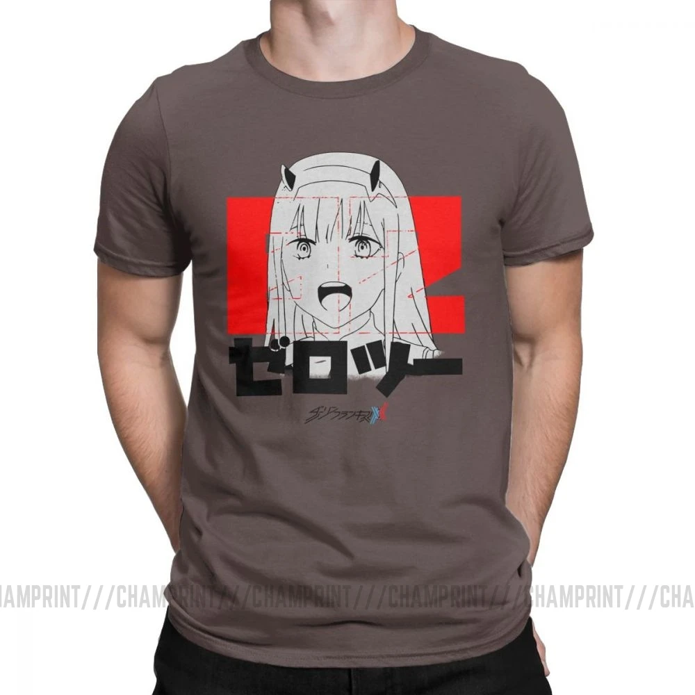 Darling In The Franxx Zero Two аниме футболка "Манга" человек короткий рукав стильная футболка с круглым вырезом Топы из чистого хлопка Графические футболки - Цвет: Коричневый