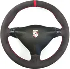Сделай Сам, черный замшевый Кожаный руль, красный стежок на обертке, чехол, подходит для Porsche 911 986 996 Carrera Boxster S
