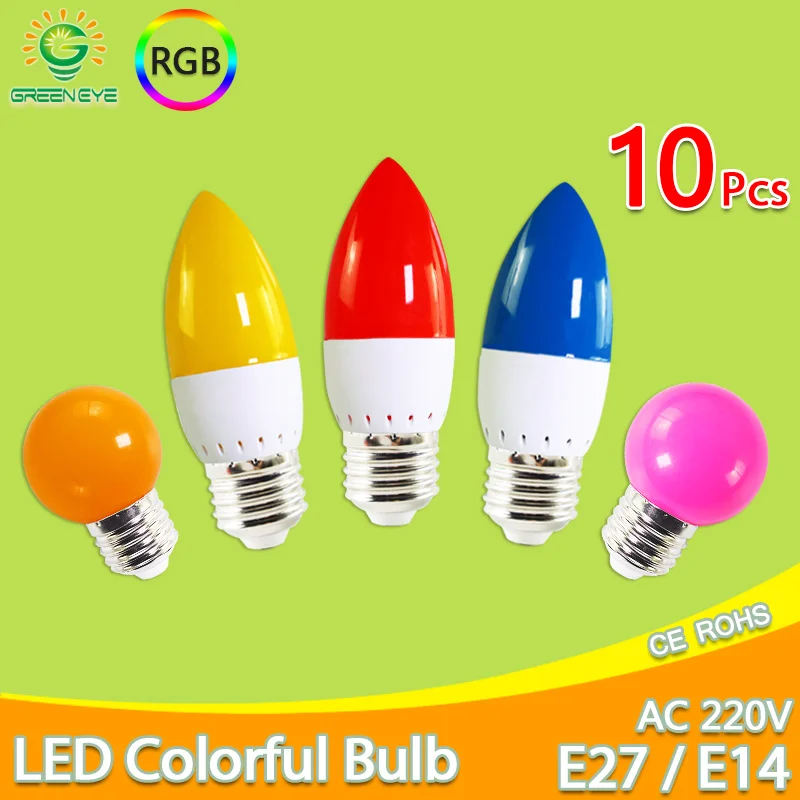 10 шт. светодиодный лампы E14 E27 3 Вт G45 C35 RGB светильник Красочный Свеча SMD 2835