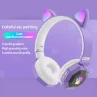 Мигающие светодиодные симпатичные наушники с кошачьими ушками, Bluetooth-совместимая беспроводная гарнитура с микрофоном, детская музыкальная стереогарнитура для девочек, подарочные наушники для телефона