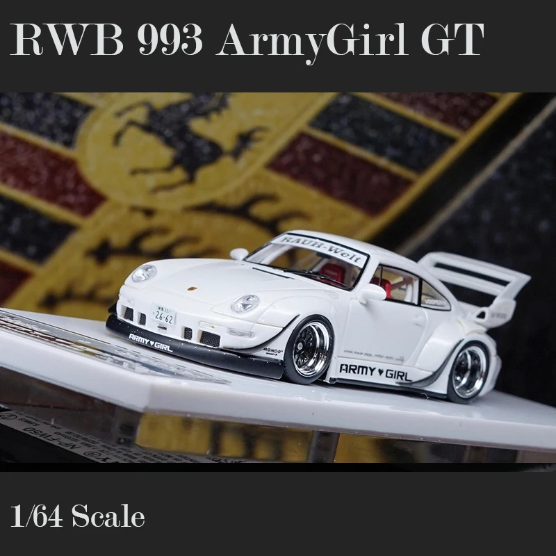 

Модель автомобиля Fuelme 1:64 Porsche RWB 993 ArmyGirl GT из полимерной смолы, коллекция, широкий корпус автомобиля, дисплей, подарки