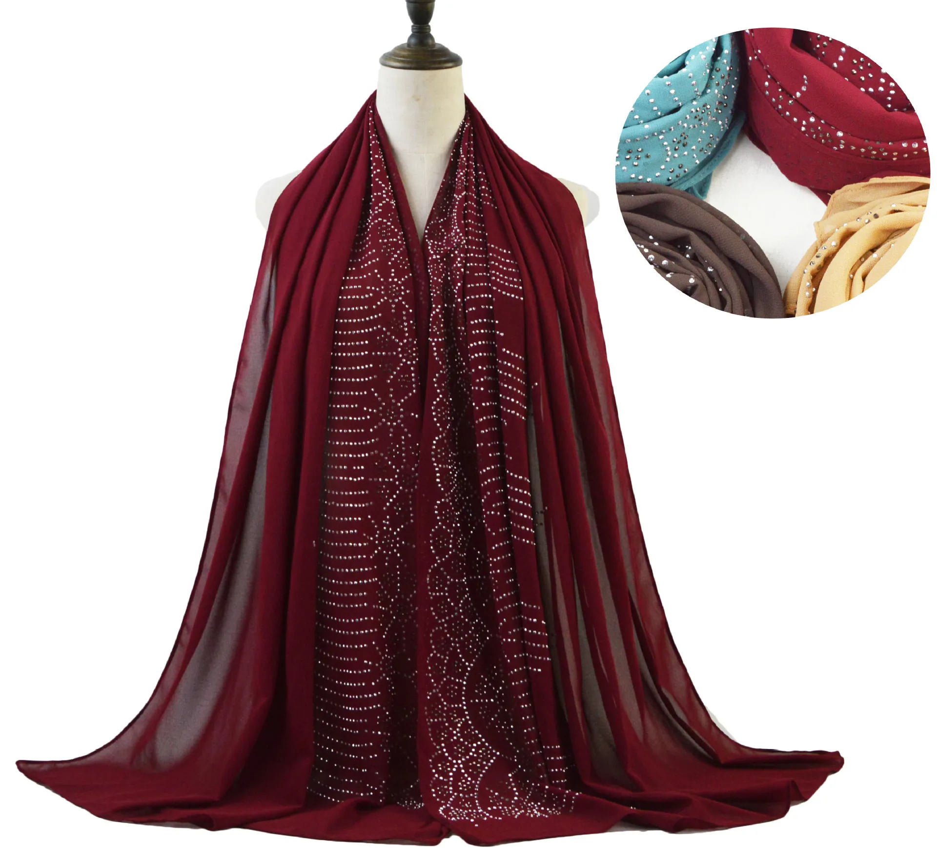

1pcs Flower diamond women plain bubble chiffon scarf hijab wrap printe solid color shawls headband women hijabs scarves/scarf