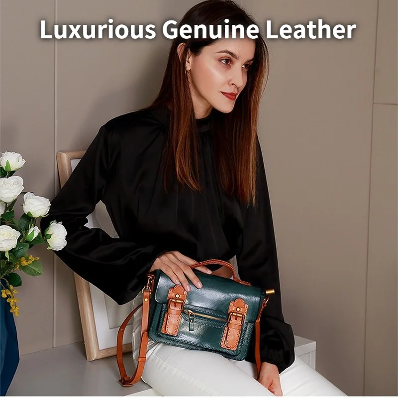 

First Layer Cowhide Retro Style Women's Bag Genuine Leather Messenger Bag Shoulder Bag