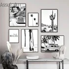 Плакаты с изображением кокосовой пальмы, черно-белых досок для серфинга, релакс, пейзаж Картина с цитатой, настенные картины, декор для гостиной
