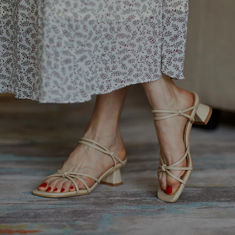 

ZVQ Woman Sandals summer Fashion Leisure Working Shoes Concise Comfortable office lady Solid color Square Toe Mature soft