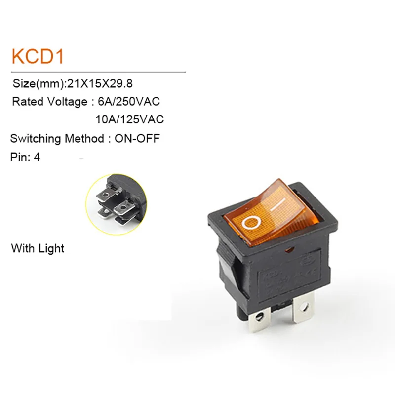 5/10 шт. KCD1 6A/250V AC 10A/125V 21*15 мм 4-контактный кулисный переключатель лодки автомобиля