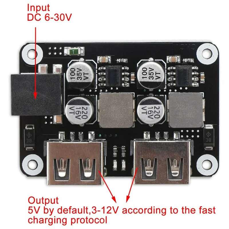 12V на 5V DC USB Buck Converter Dual Port Fast Charger Board Адаптер питания автомобиля DC-DC 6-30V 24V ВКЛ.