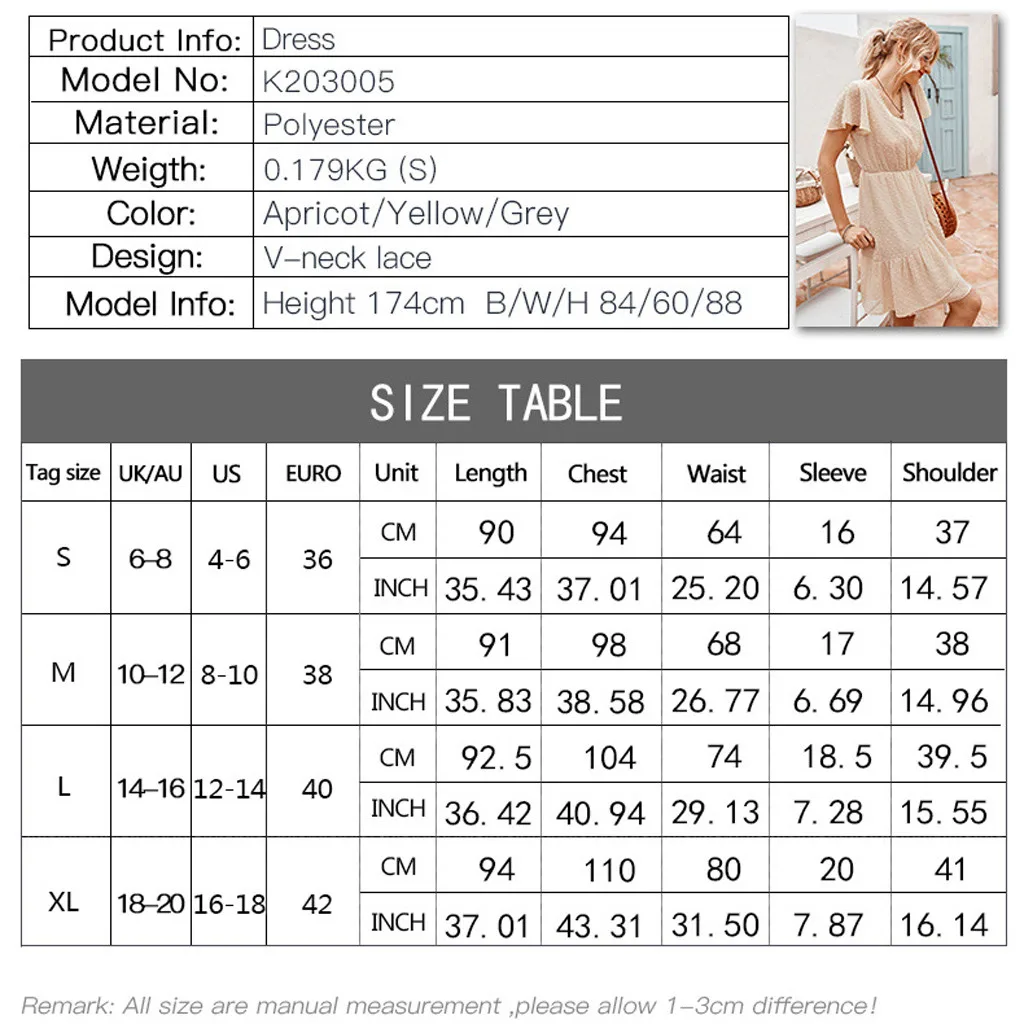 

Sexy Women Dress Ruffles Solid Short Sleeve High Waist V-neck Party Dress Casual Boho Beach Dresses Women Summer Dress 2020#J30