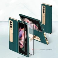 front glass leather kickstand case for samsung galaxy z fold3 fold 2 3 5g phone cover 360 full protection bracket function case