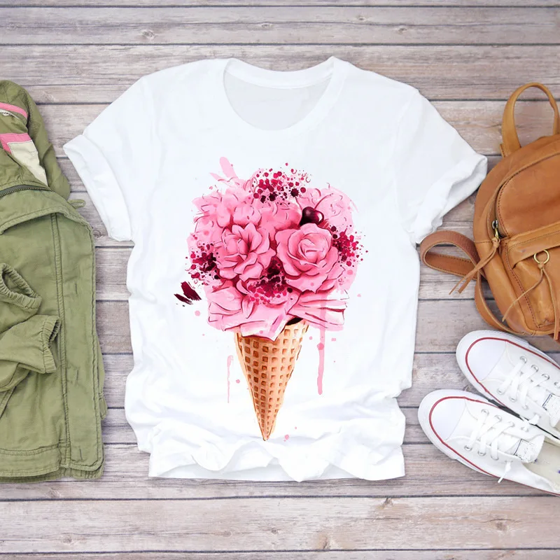 

Women Cartoon Casual Short Sleeve Floral Flower Elephant Lady T-shirts Top T Shirt Ladies Womens Graphic Female Tee T-Shirt