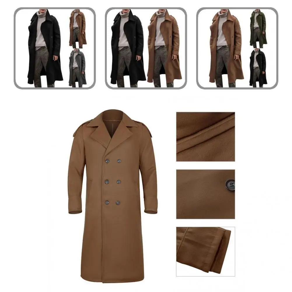 

All Match Stylish Fine Workmanship Long Peacoat Solid Color Men Long Trench Thermal for Business Situation