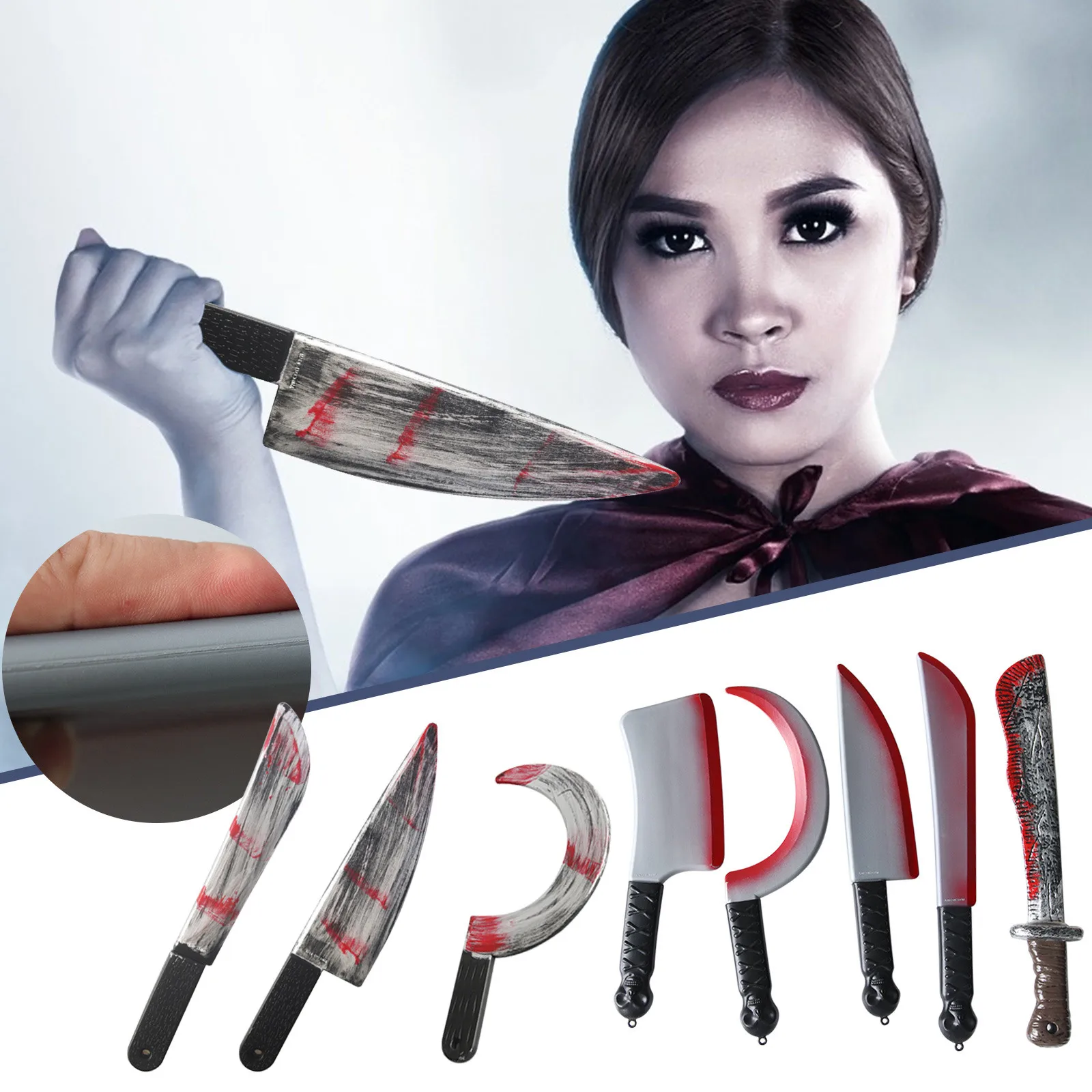 

Halloween Blood Knife Bloody Sharp Knife Simulation Plastic Chopper Cosplay Props Scimitar Ghost Festival Toy Halloween Decors