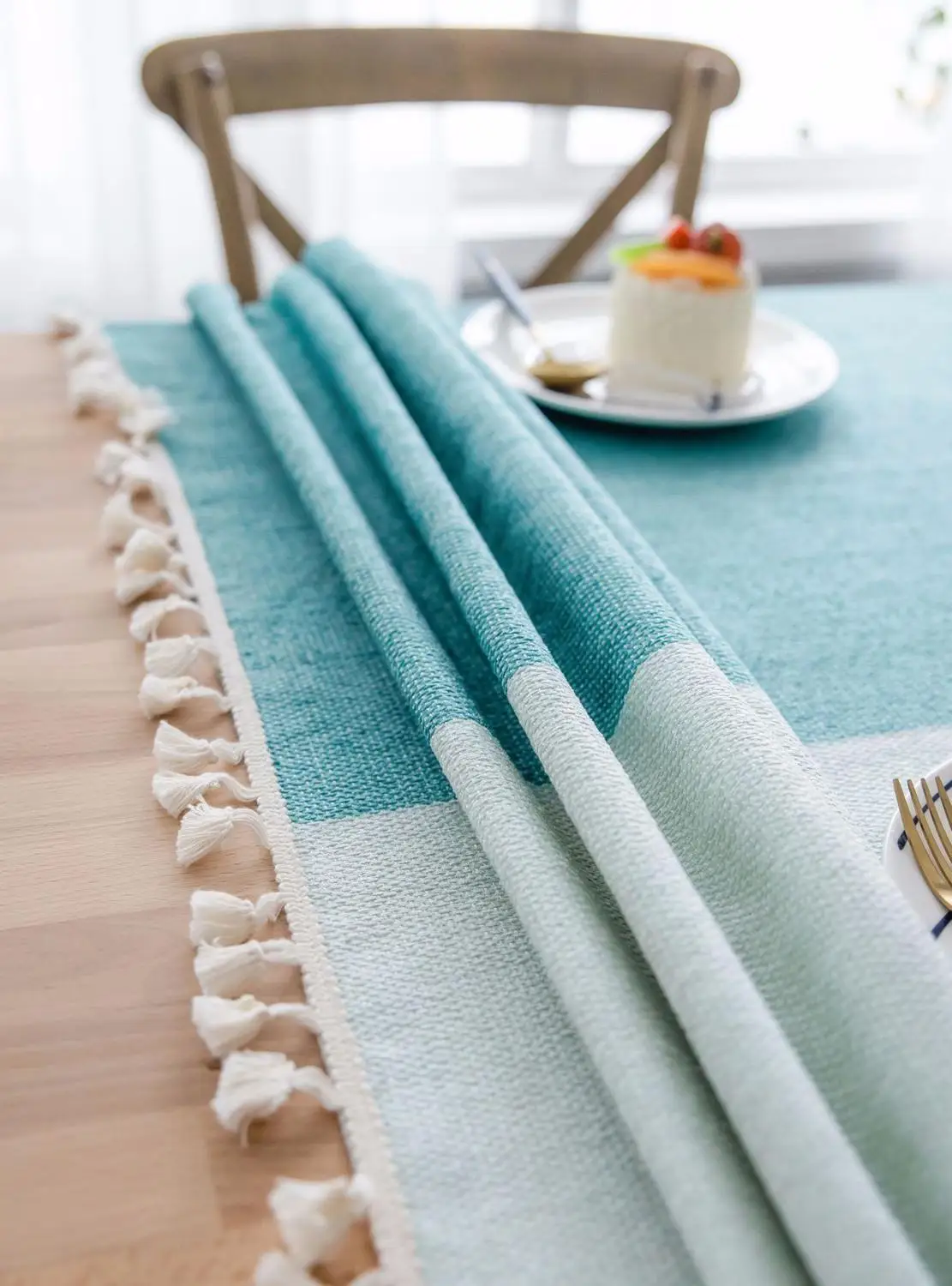 Новая двухцветная декоративная льняная скатерть с кисточкой Водонепроницаемая