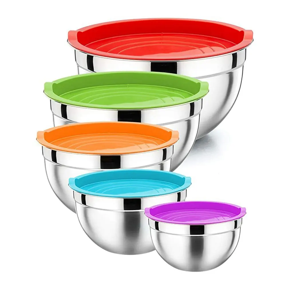 5 шт. 18/20/22/24/26 см чаши для смешивания из нержавеющей стали с крышками силиконовые