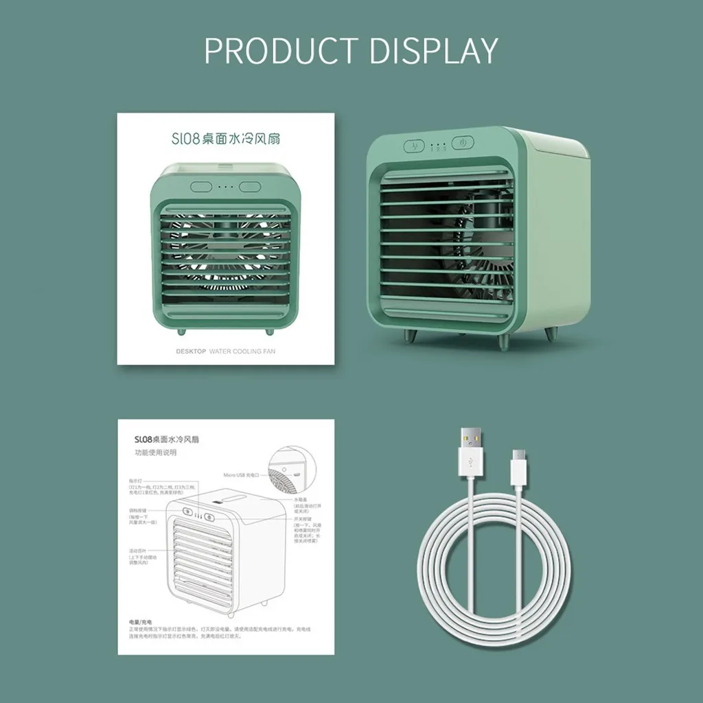 

Air Cooler Fan Mini Desktop Air Conditioner with Night Light Mini USB Water Cooling Fan Humidifier Purifier Multifunction Summer