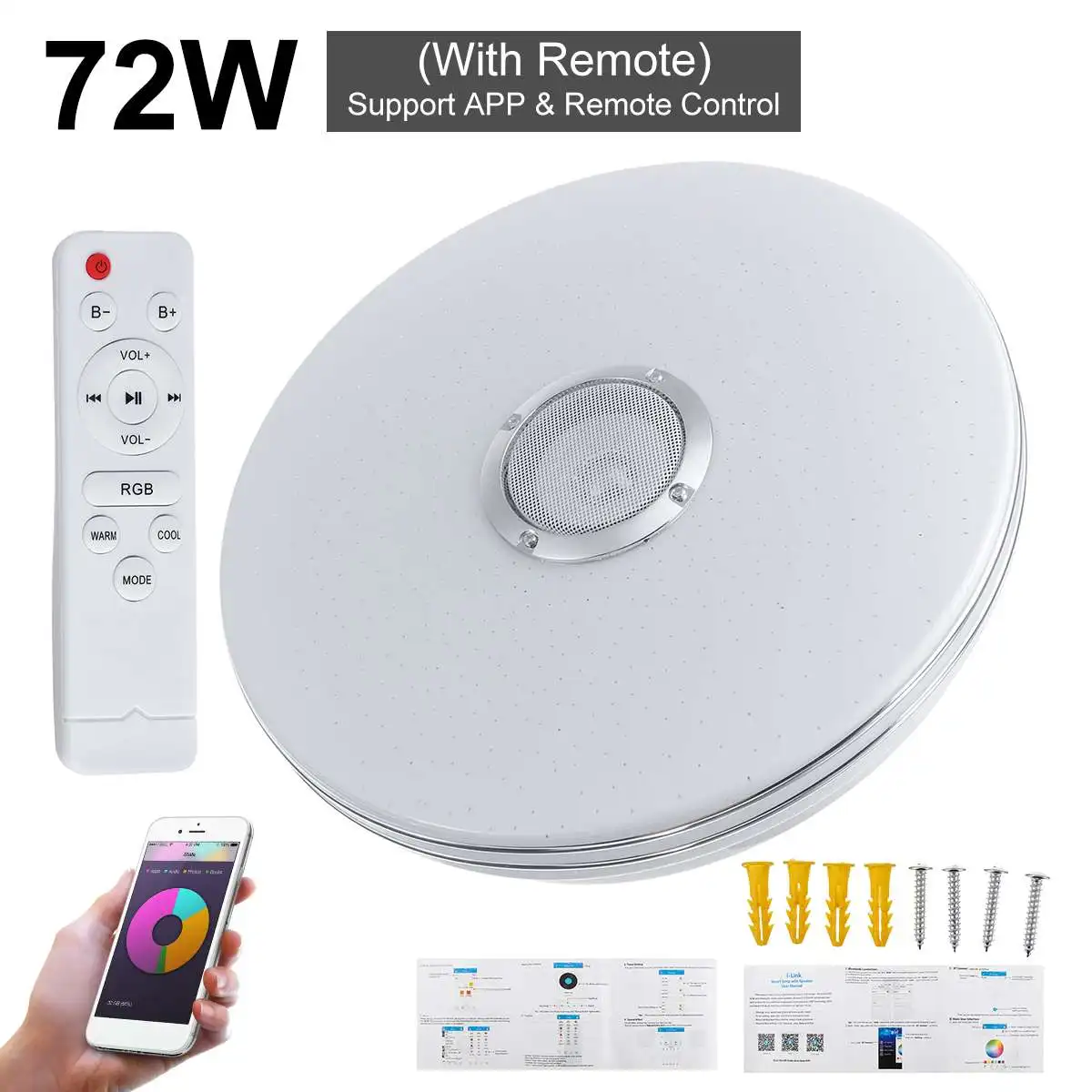 

Modern RGB LED Ceiling Lights Home Lighting 36W 72W APP bluetooth Music Light Bedroom Lamp Smart Ceiling Lamp+Remote Control