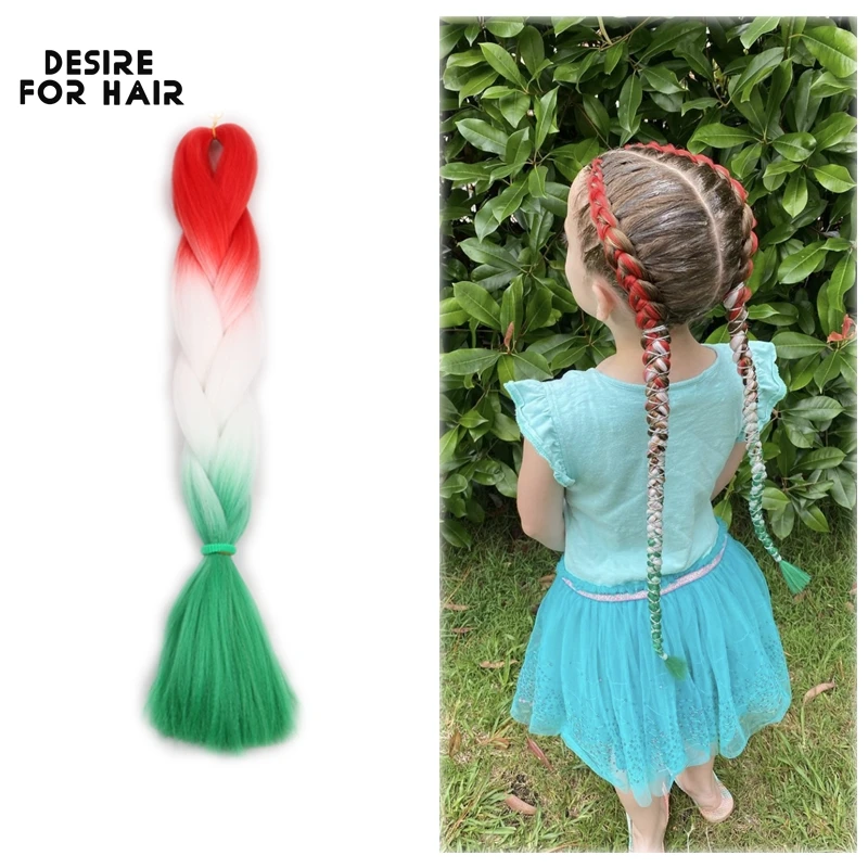 Red White Green Synthetic Jumbo Braids Ombre Color Braiding Hair Extensions Box Braids
